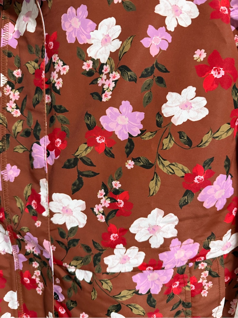 Lands’ End Floral Hooded Rain Jacket Brown Pink Waterproof Coat S/T - Picture 2 of 7